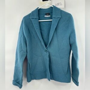 Eileen Fisher blue 100% wool cardigan sweater womens size S